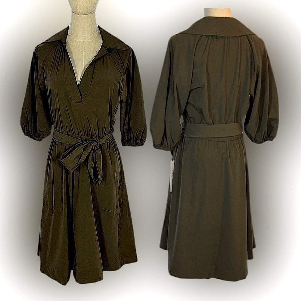 NWT Calvin Klein Olive Green A-line Shirtdress, Size 2 - Picture 2 of 14